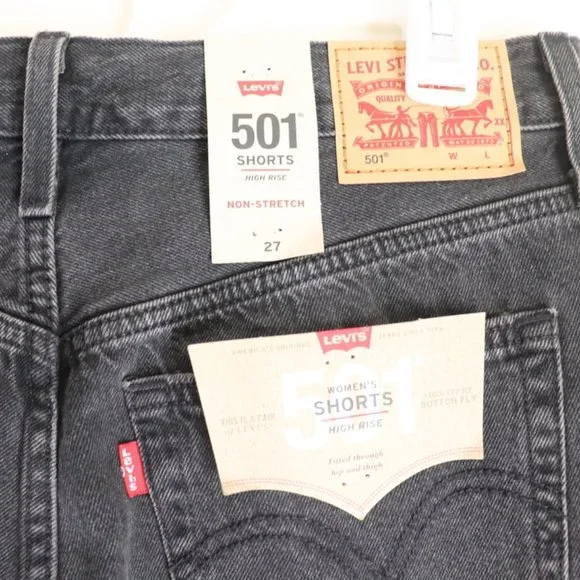 SOLD Levis 501 Women’s Shorts High Rise Button Fly Black Distressed Size 27 NWT - Picture 5 of 5